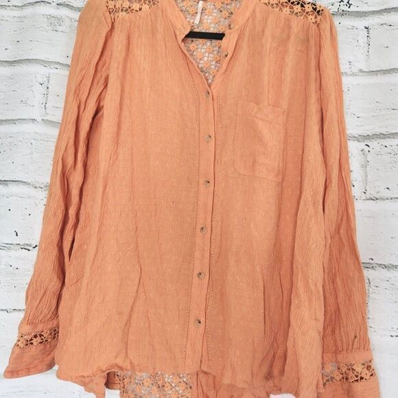 Free People The Best Blouse Women's Long-Sleeved Orange Button-Up Blouse XS - Picture 3 of 12